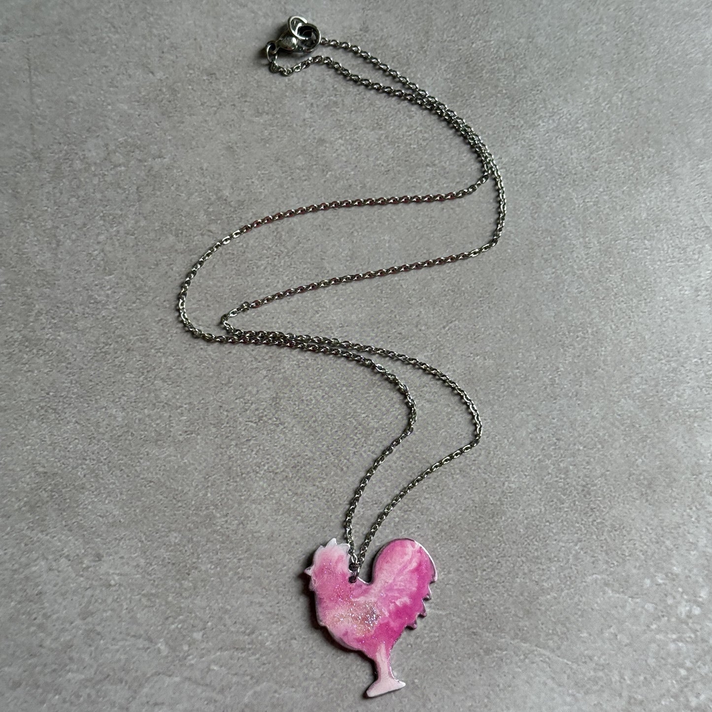 Painted Rooster Necklace - Iridescent Pink