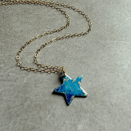 Painted Star Necklace - Blue