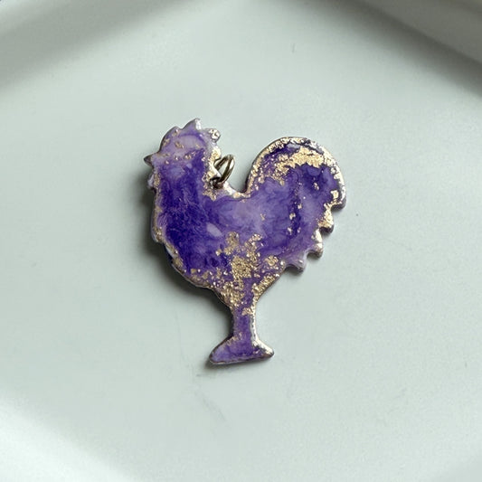 Painted Rooster Charm - Amethyst