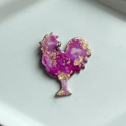 Painted Rooster Charm - Berry