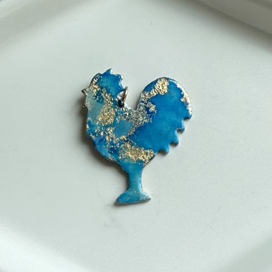 Painted Rooster Charm - Blue