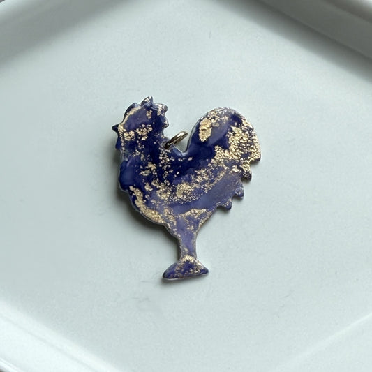 Painted Rooster Charm - Eggplant