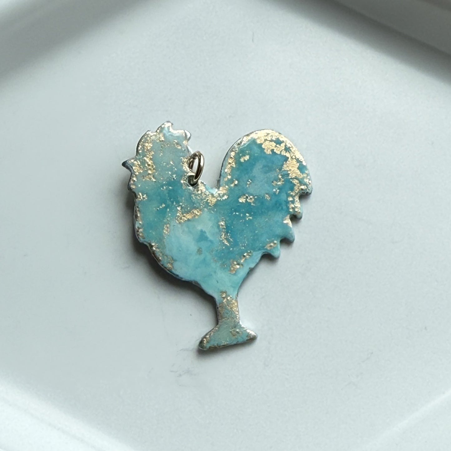 Painted Rooster Charm - Turquoise