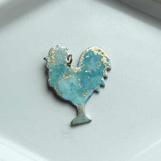 Painted Rooster Charm - Turquoise